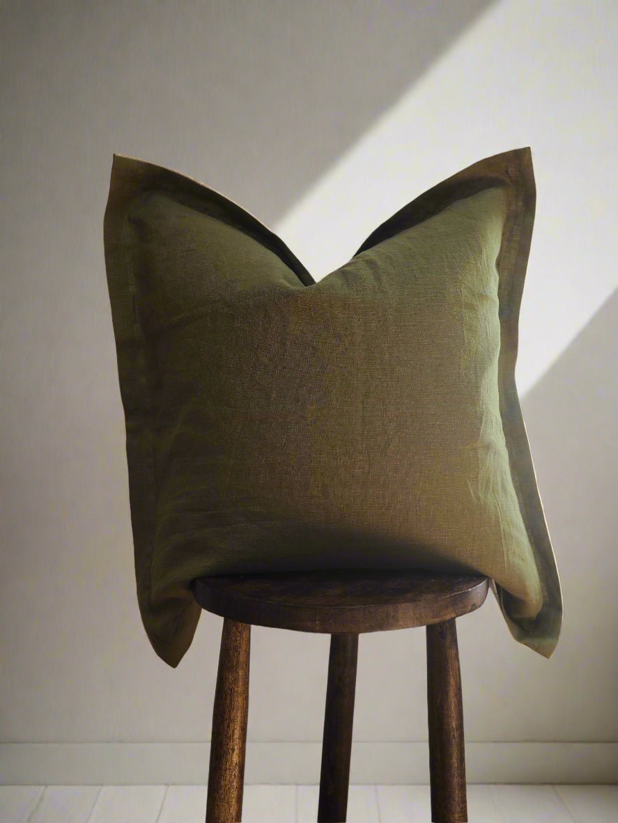 Gina Double Sided Linen Cushion Cover in Olive and Olive Stripe - TSL Co