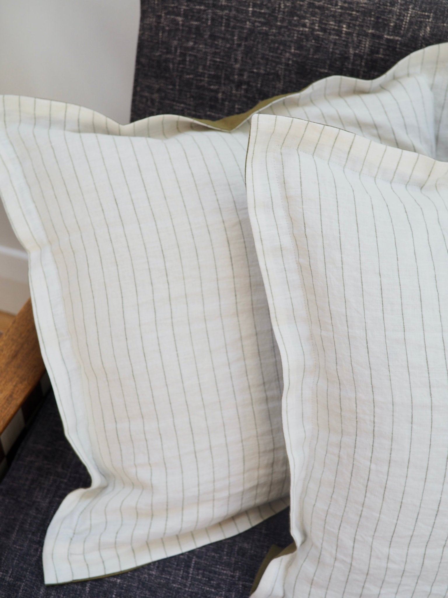 Gina Double Sided Linen Cushion Cover in Olive and Olive Stripe - TSL Co