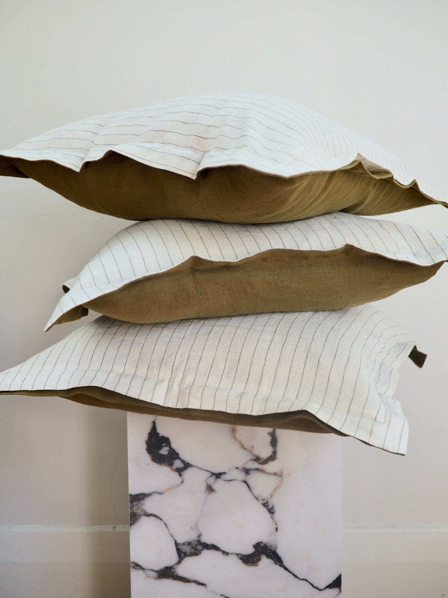 Gina Double Sided Linen Cushion Cover in Olive/ Olive Stripe - TSL Co
