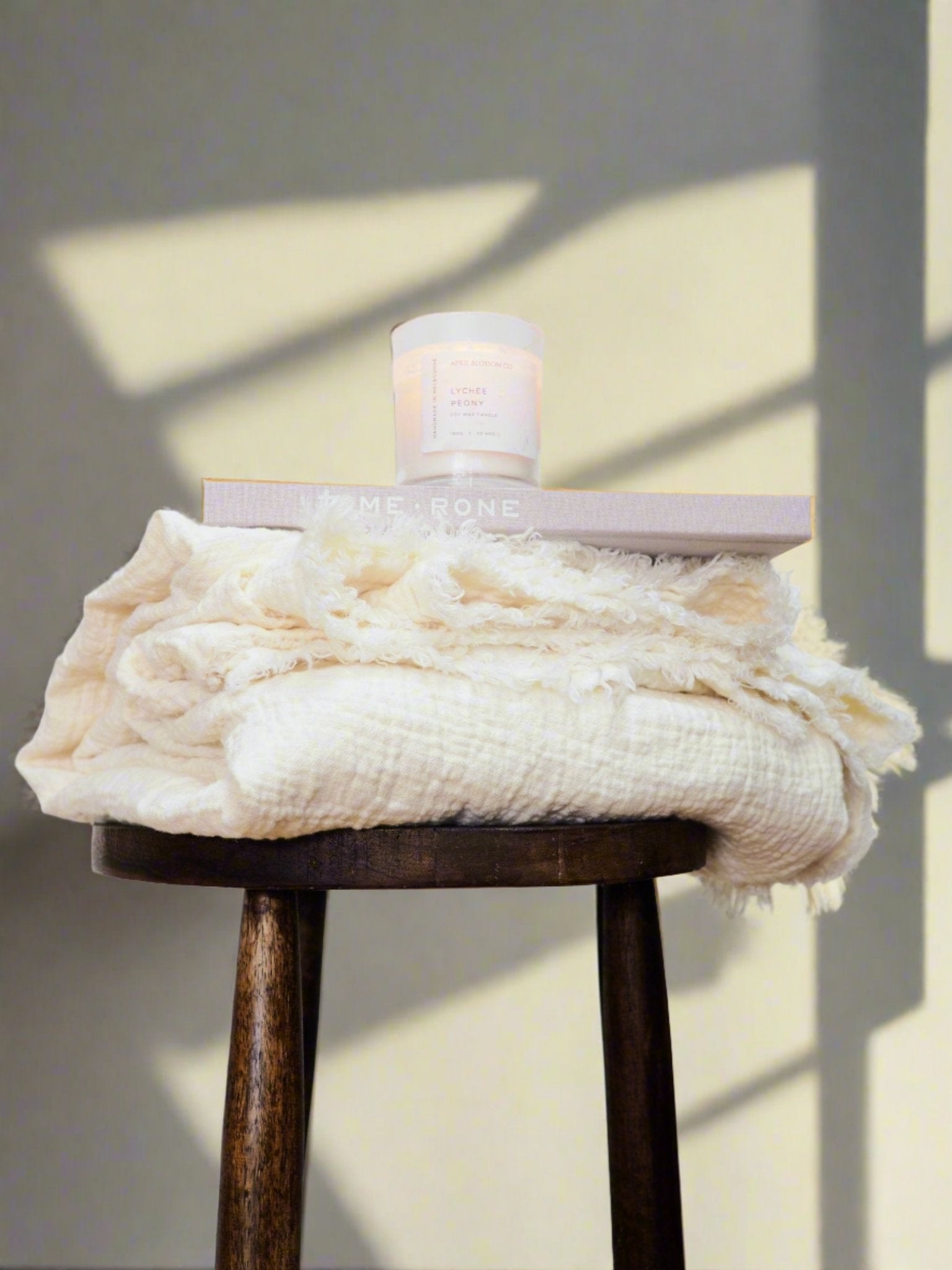 Linen Throw Blanket in Ivory - TSL