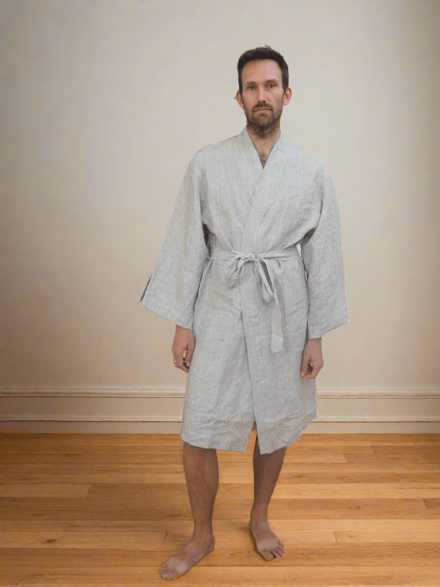 Pure Linen Robe in Black Stripe - TSL Co