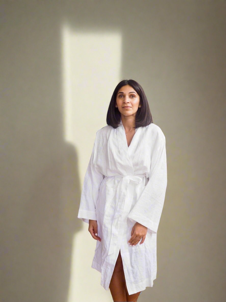 Pure Linen Robe in White - TSL