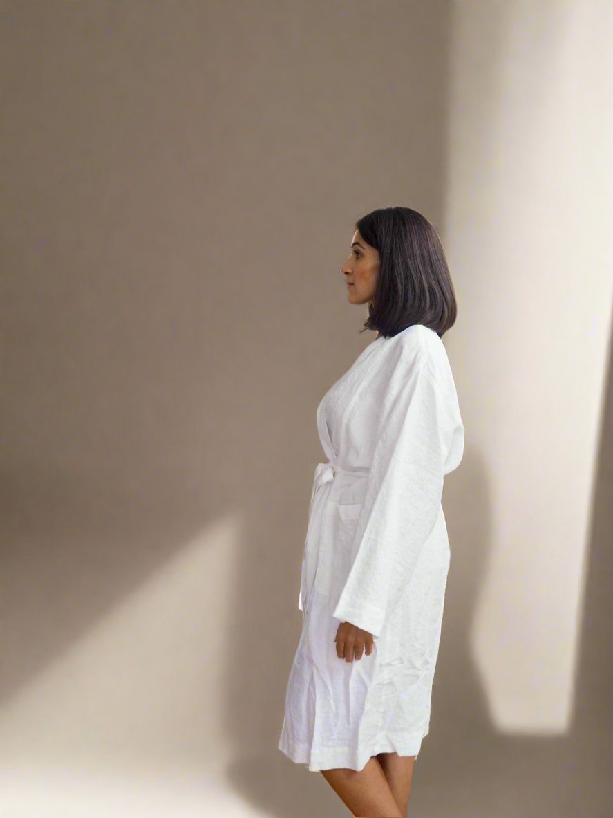 Pure Linen Robe in White - TSL