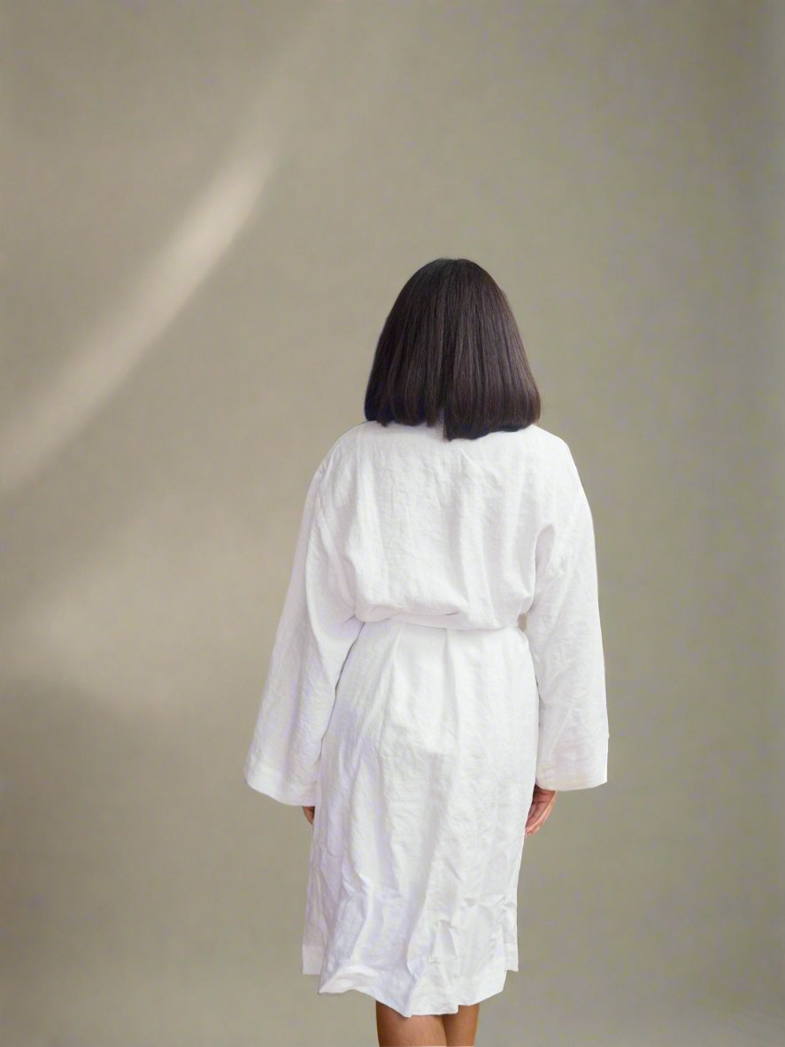 Pure Linen Robe in White - TSL