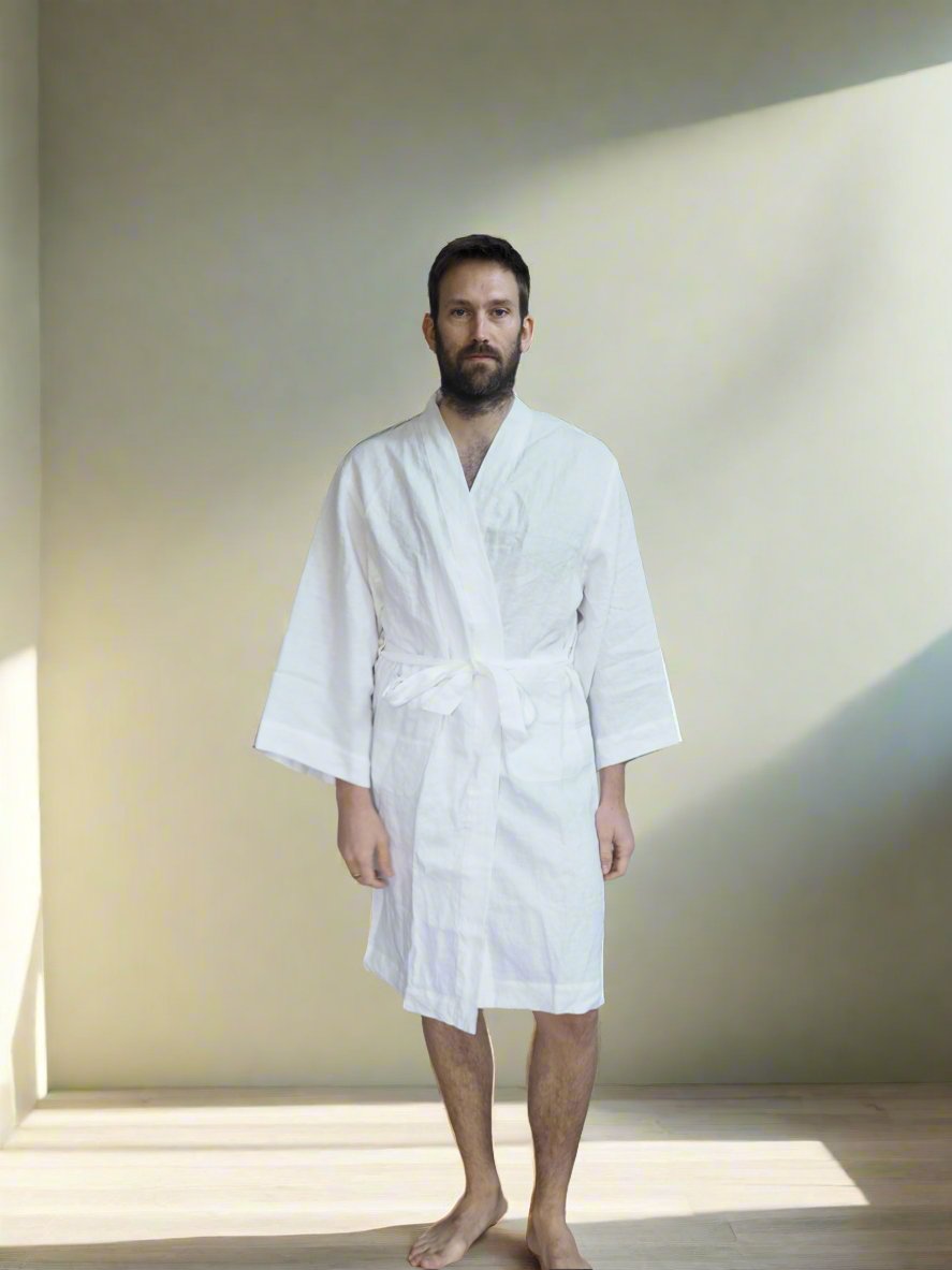 Pure Linen Robe in White - TSL