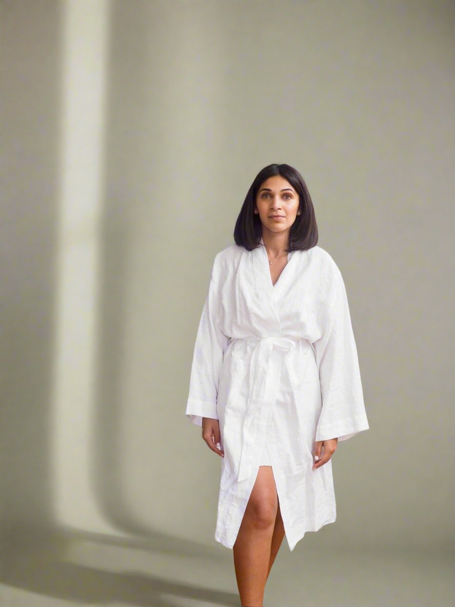 Pure Linen Robe in White - TSL
