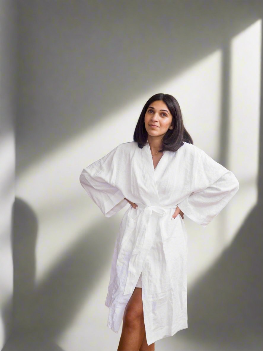 Pure Linen Robe in White - TSL