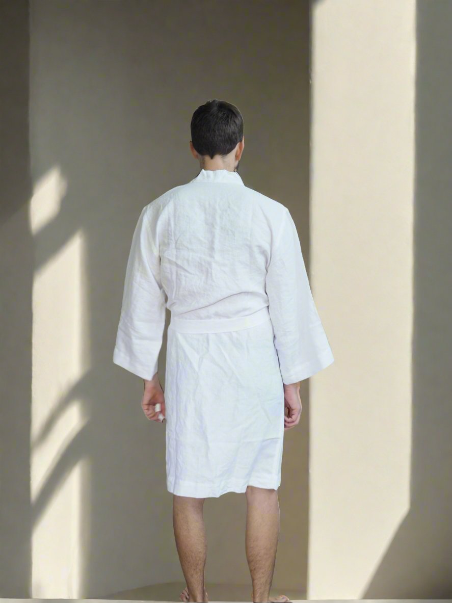 Pure Linen Robe in White - TSL