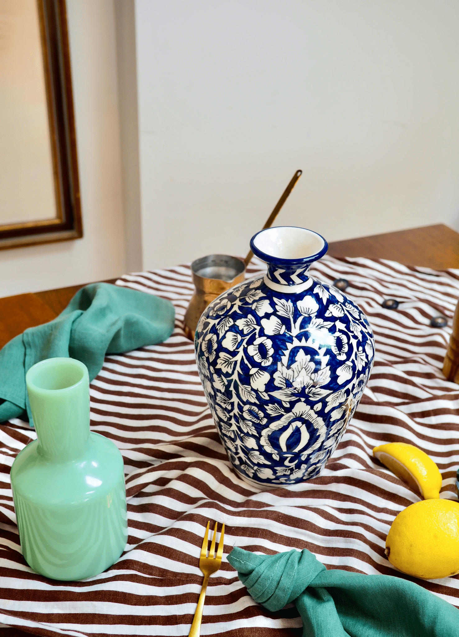 Rani Ceramic Vase in Indigo Blue - TSL Co