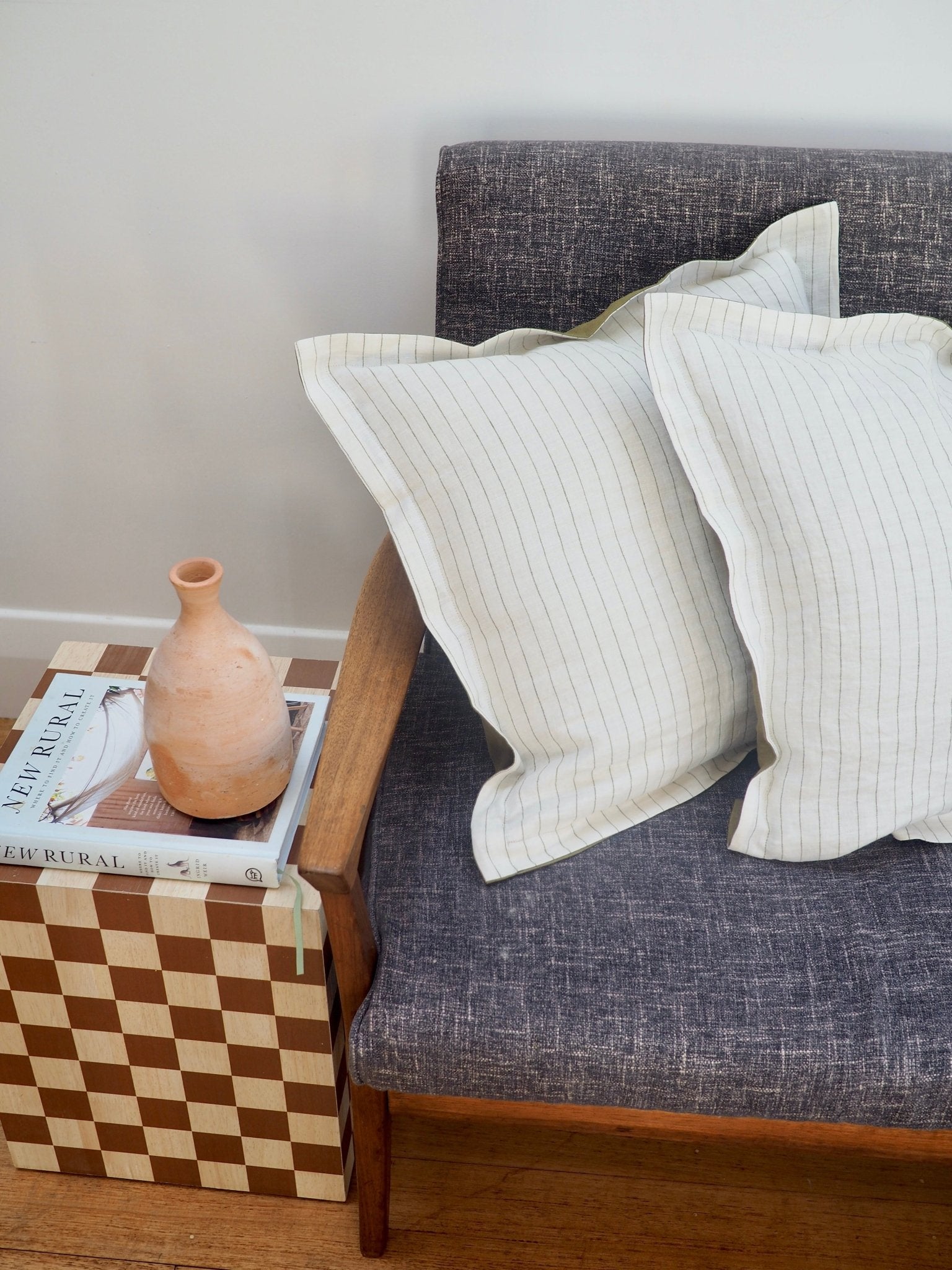 Gina Double Sided Linen Cushion Cover in Olive and Olive Stripe - TSL Co