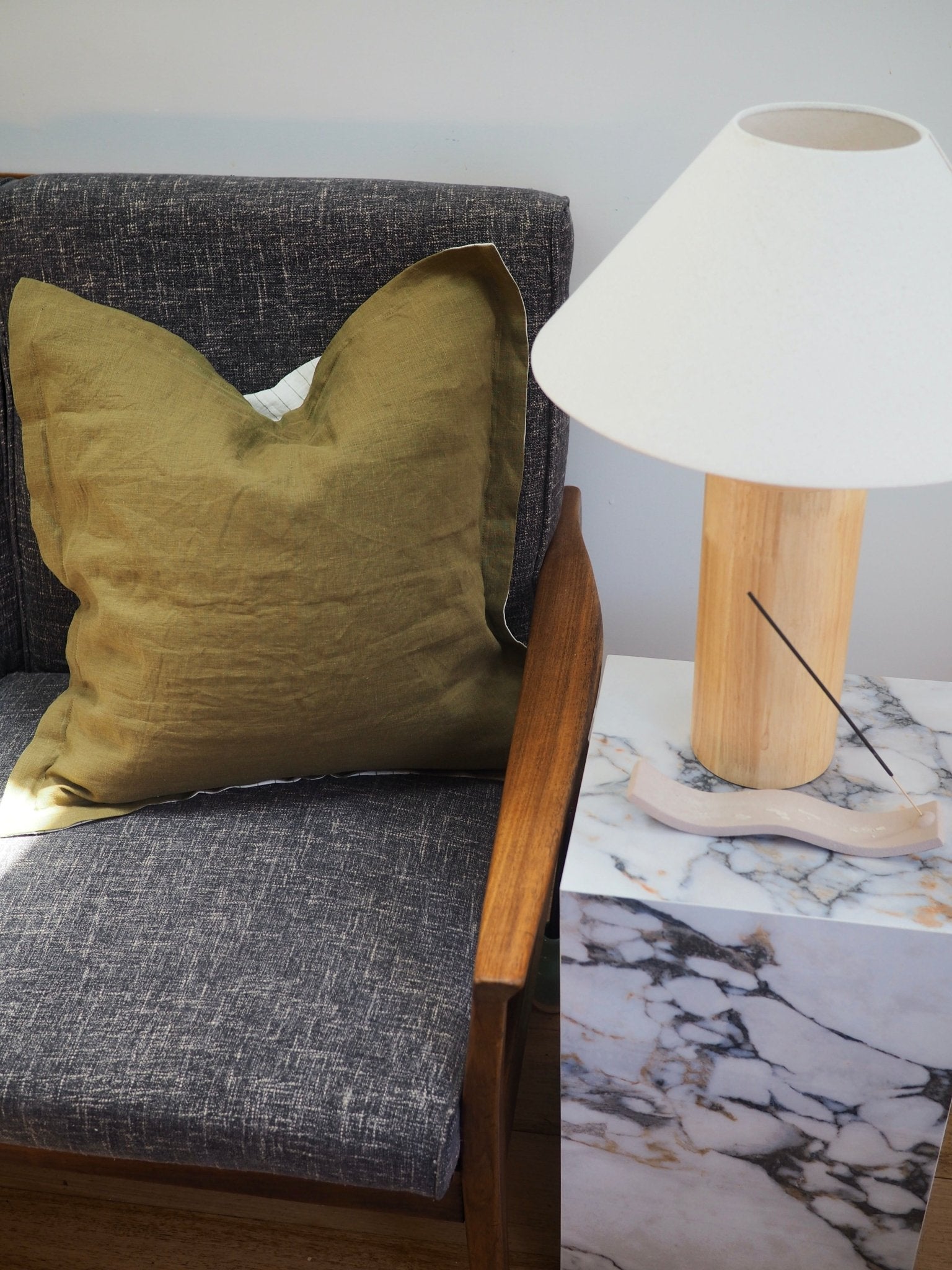 Gina Double Sided Linen Cushion Cover in Olive/ Olive Stripe - TSL Co