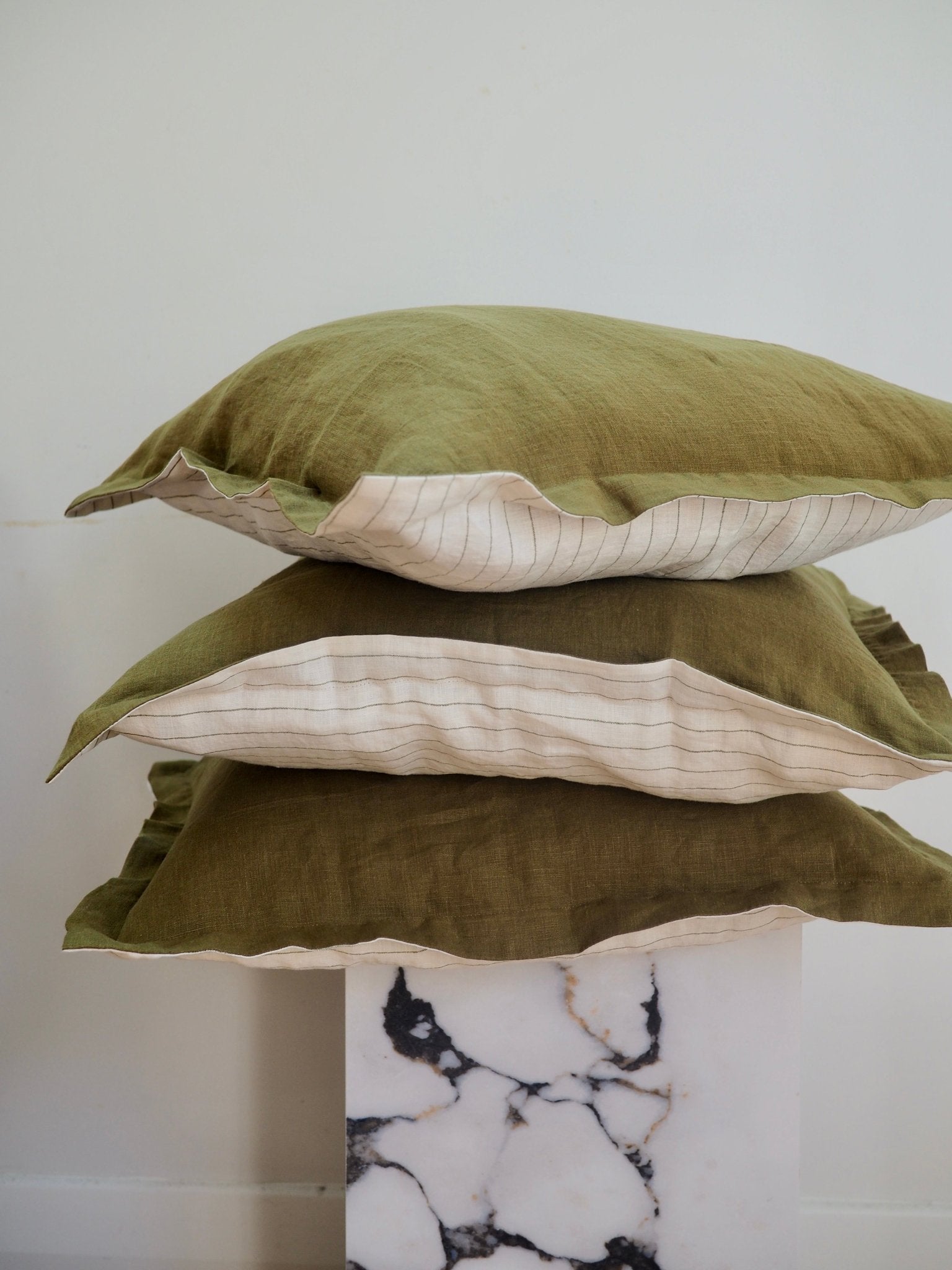 Gina Double Sided Linen Cushion Cover in Olive/ Olive Stripe - TSL Co