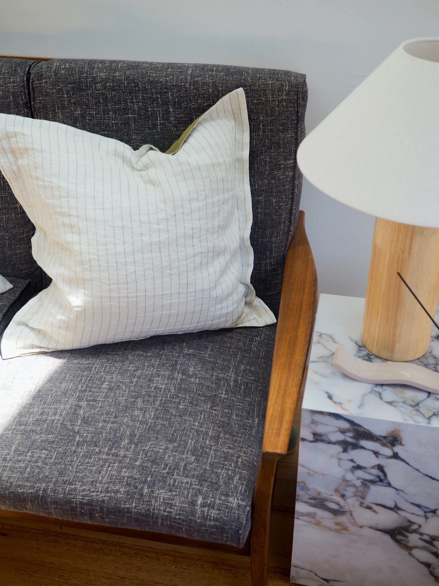 Gina Double Sided Linen Cushion Cover in Olive/ Olive Stripe - TSL Co