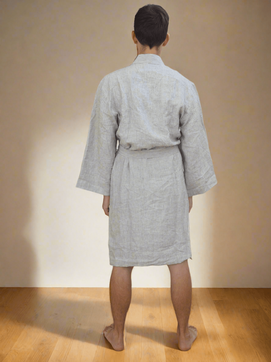 Pure Linen Robe in Black Stripe - TSL Co