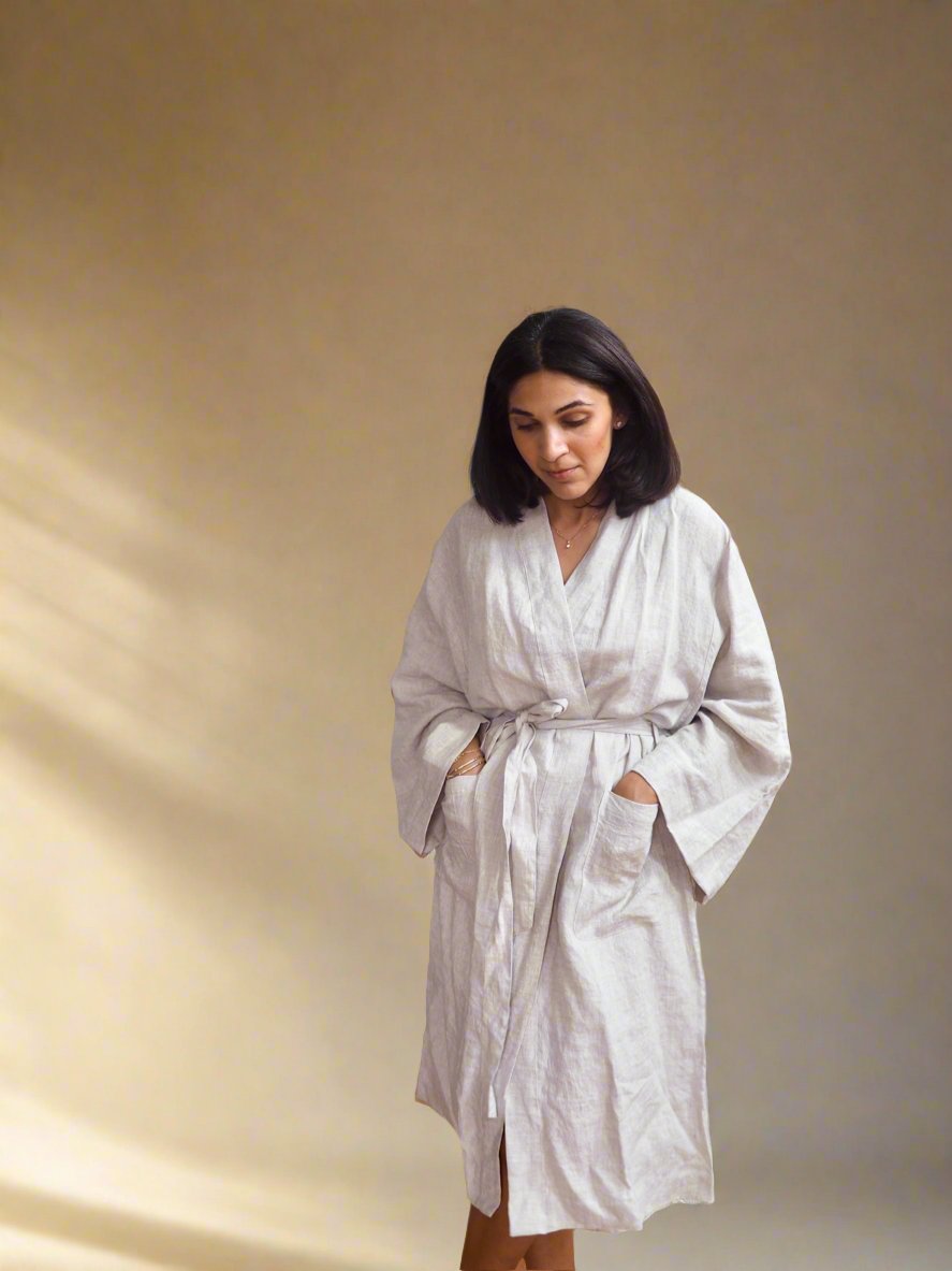100% Pure Linen Robe in Oatmeal | TSL Co