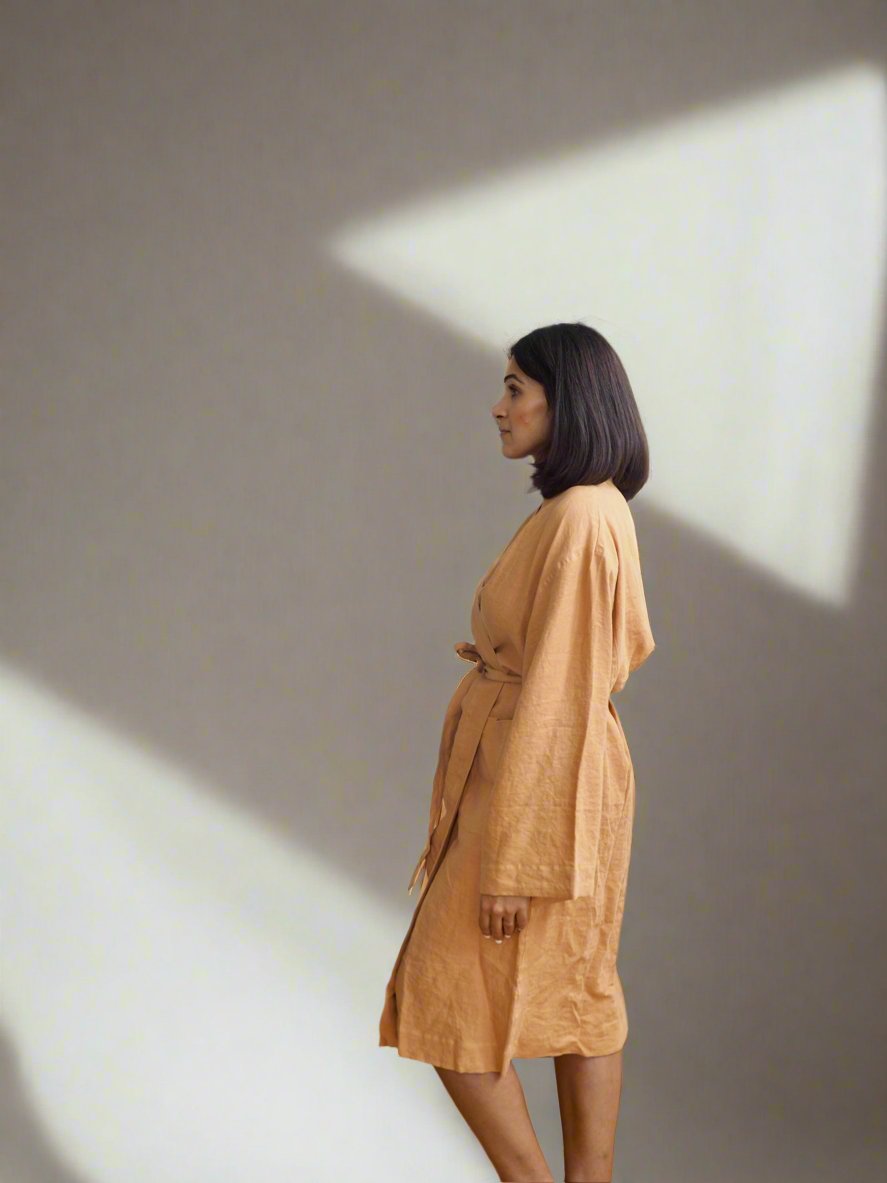 Pure Linen Robe in Rust - TSL