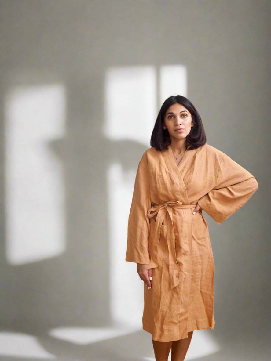 Pure Linen Robe in Rust - TSL
