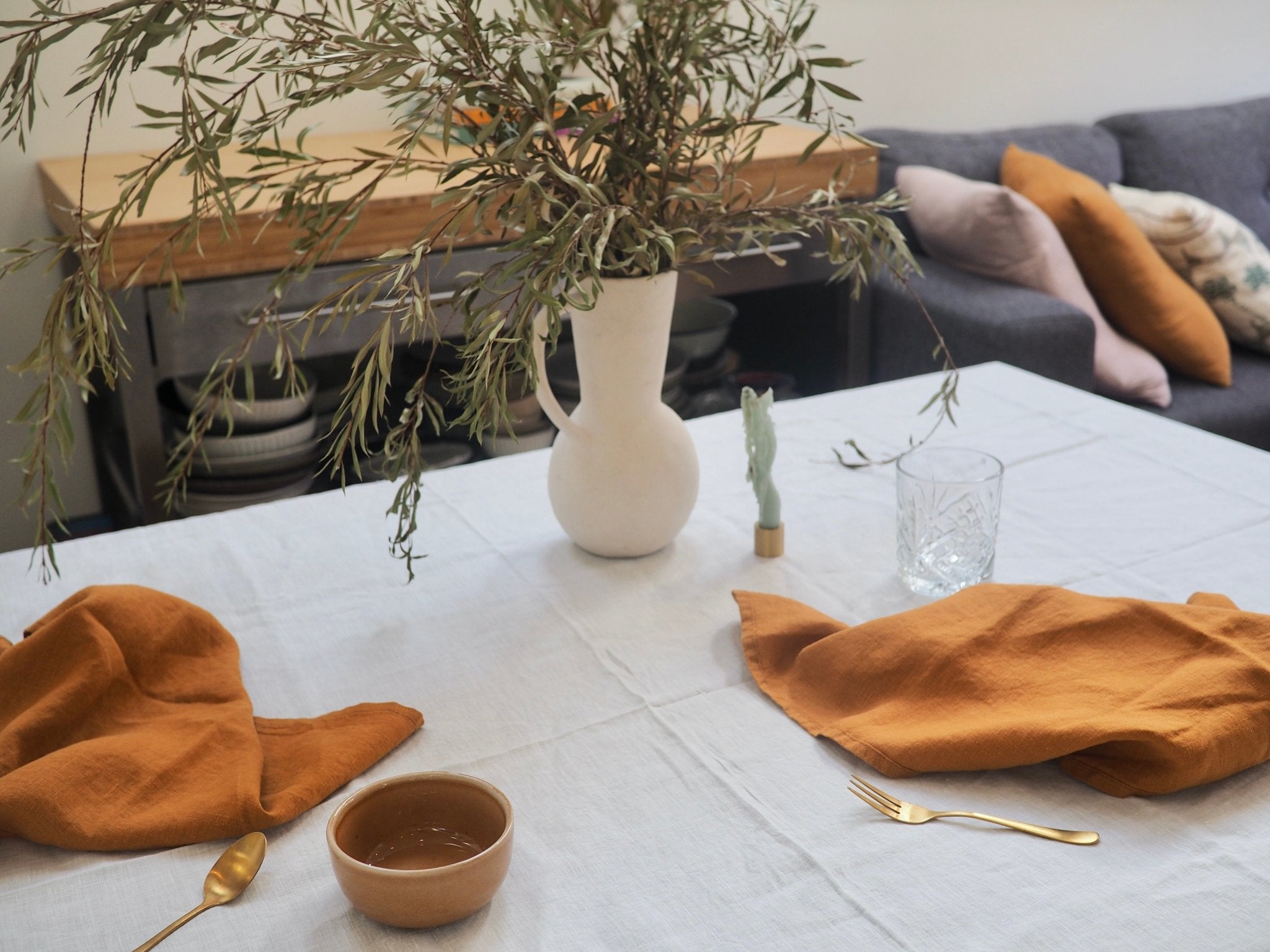 100% Pure French Linen Tablecloth in White - TSL